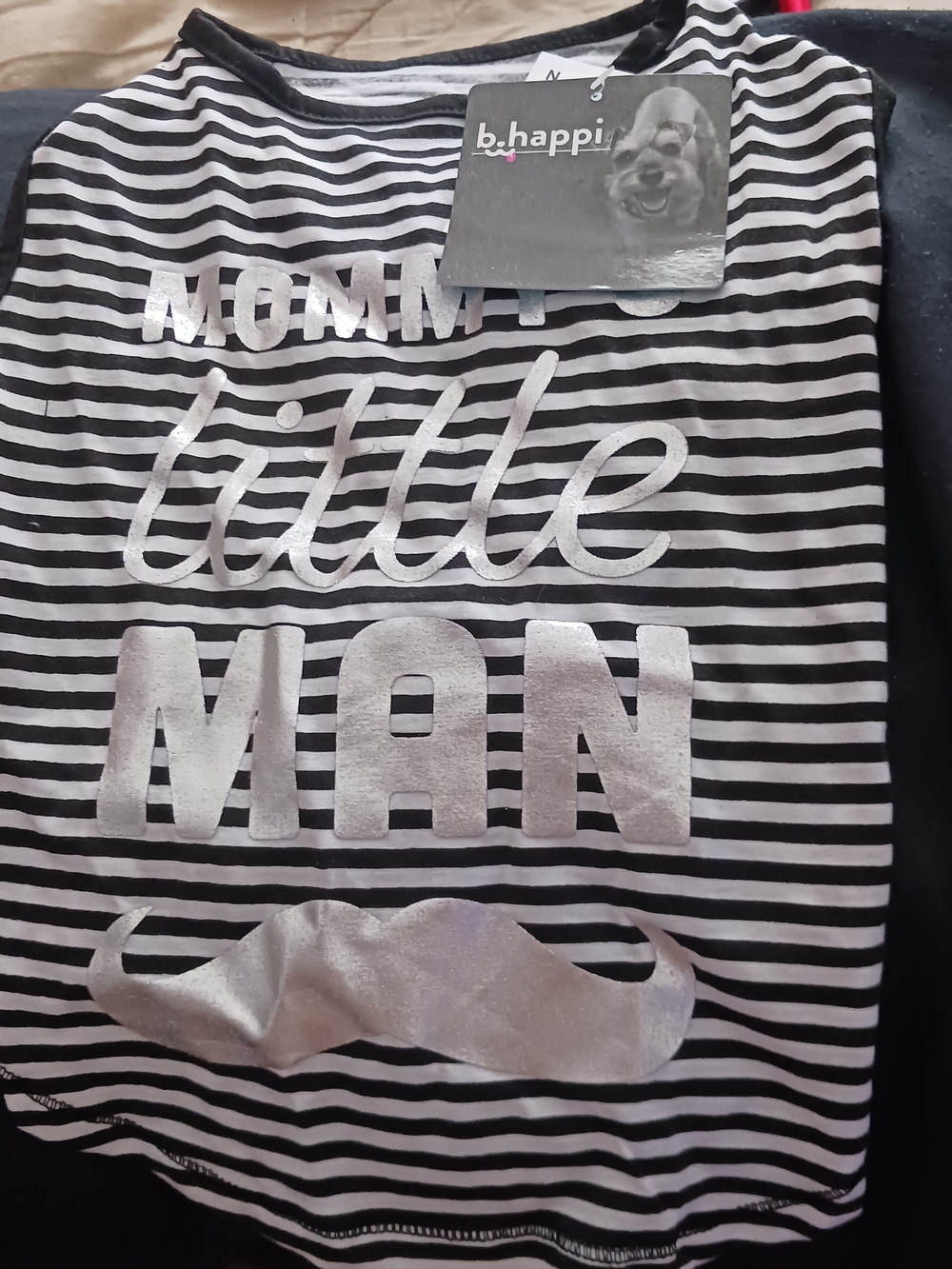 NWT Black & White Striped "Little Man" Dog Tee